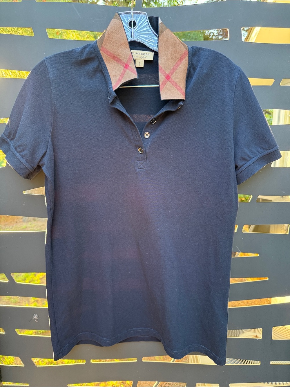Burberry Navy Polo with Signature Check Collar
